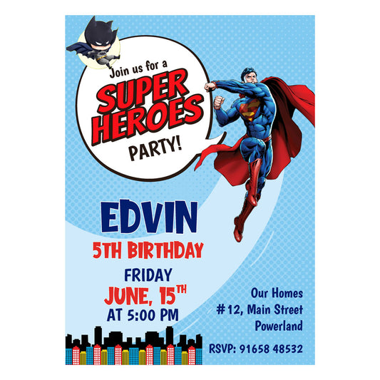 Super Heros Boy Theme Invite