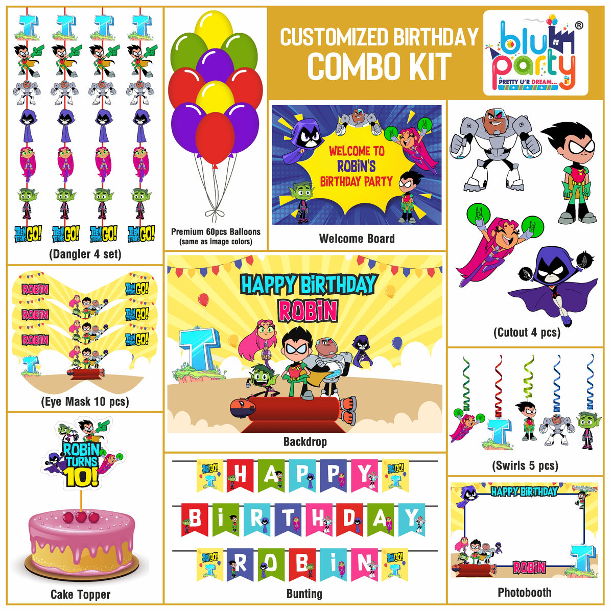 Teen Titans Birthday Theme Personalized Compact Combo Kit | Kids Party Decoration