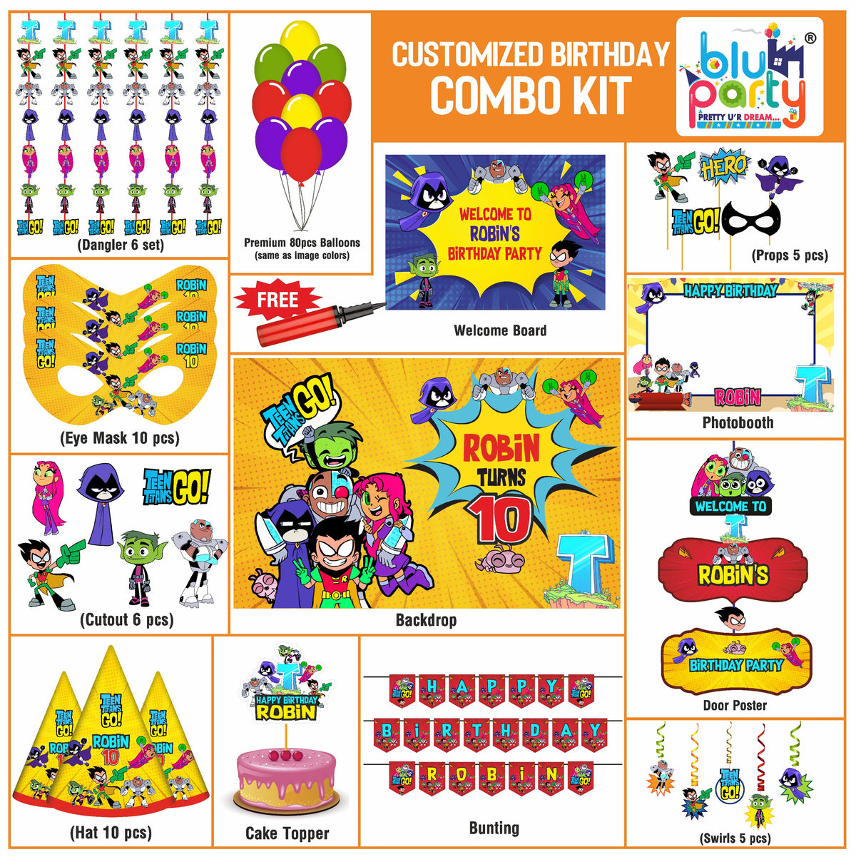 Teen Titans Birthday Theme Personalized Smart Combo Kit | Kids Party Decoration