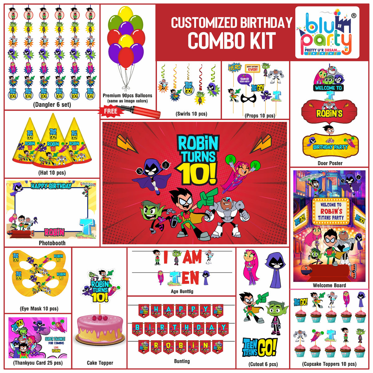 Teen Titans Birthday Theme Personalized Elite Combo Kit | Kids Party Decoration