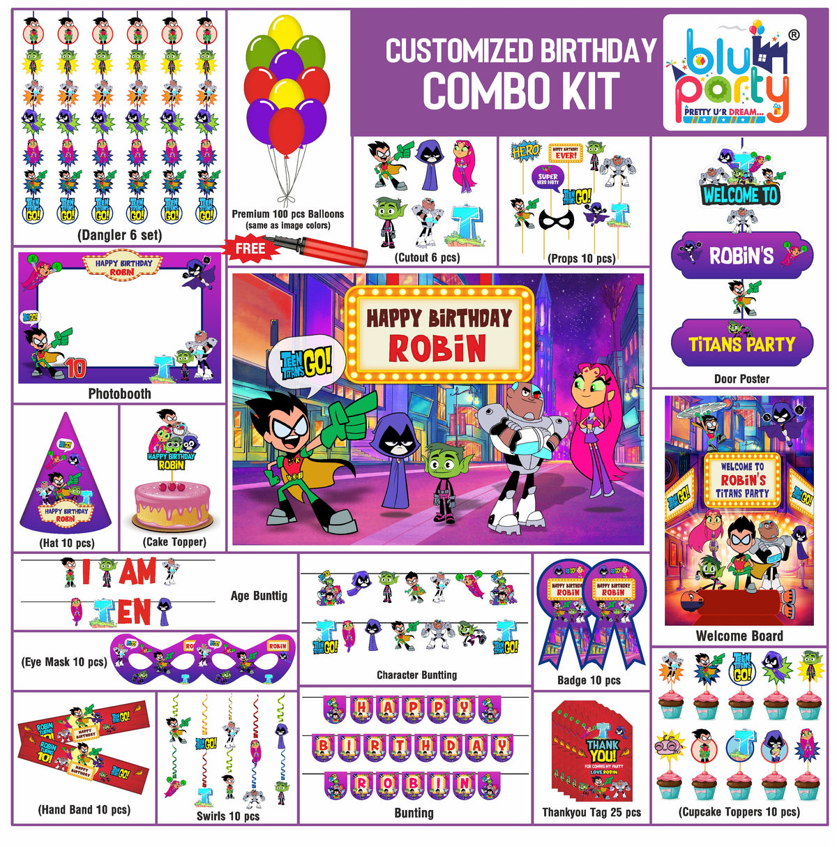 Teen Tiatns Birthday Theme Personalized Prime Combo Kit | Kids Party Decoration