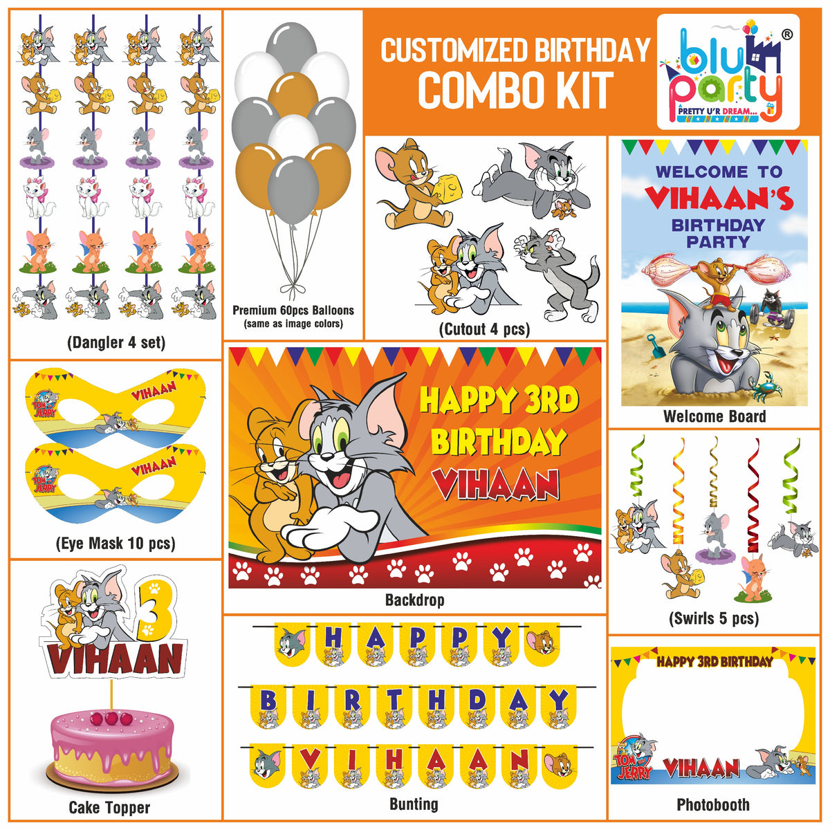 Tom & Jerry Birthday Theme Personalized Compact Combo Kit | Kids Party Decoration