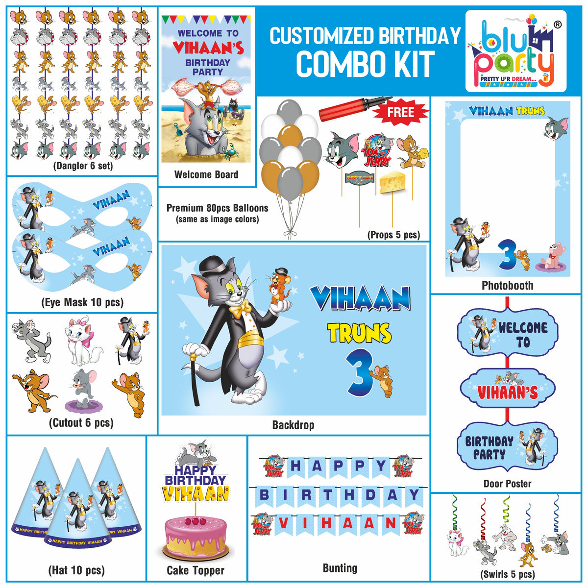 Tom & Jerry Birthday Theme Personalized Smart Combo Kit | Kids Party Decoration