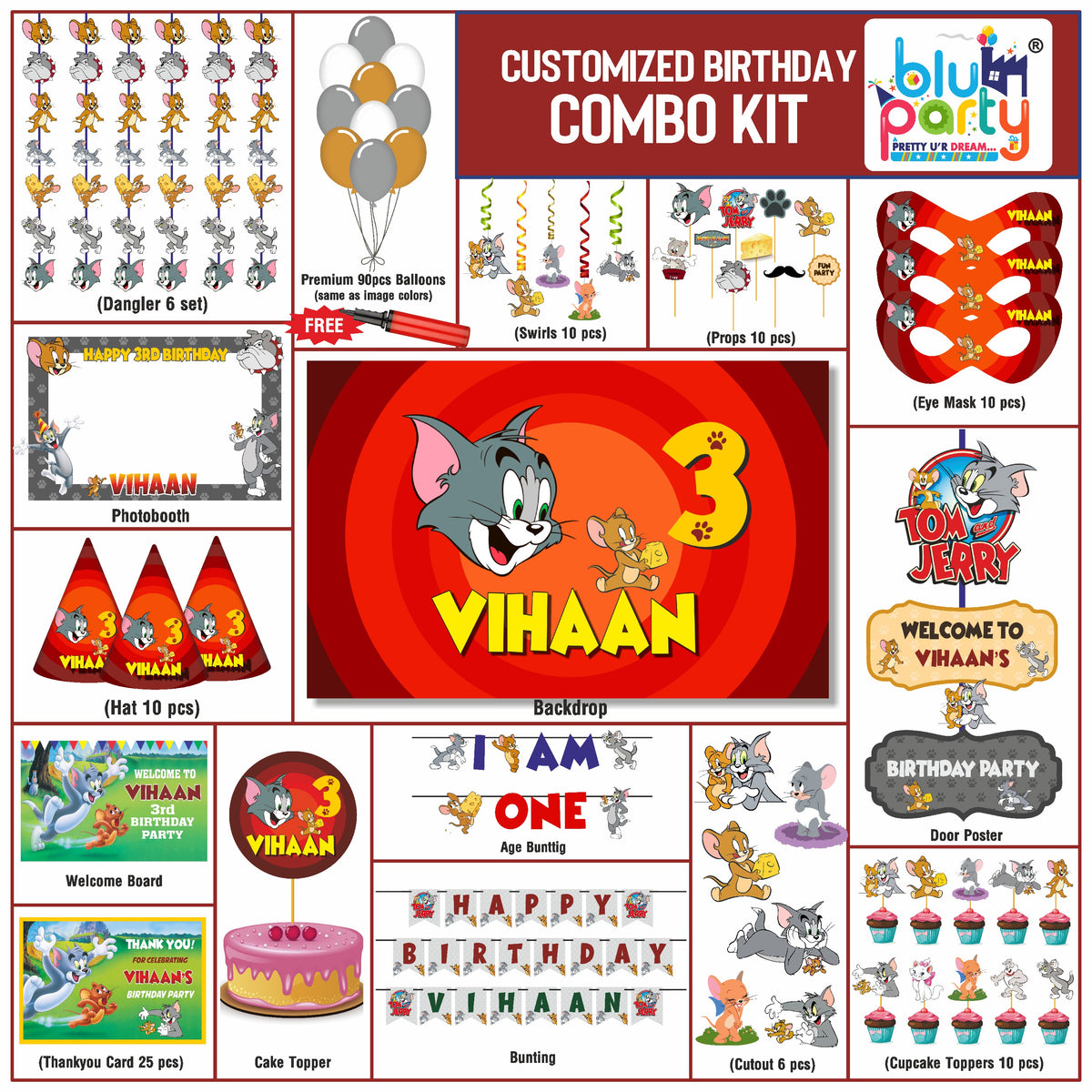 Tom & Jerry Birthday Theme Personalized Elite Combo Kit | Kids Party Decoration