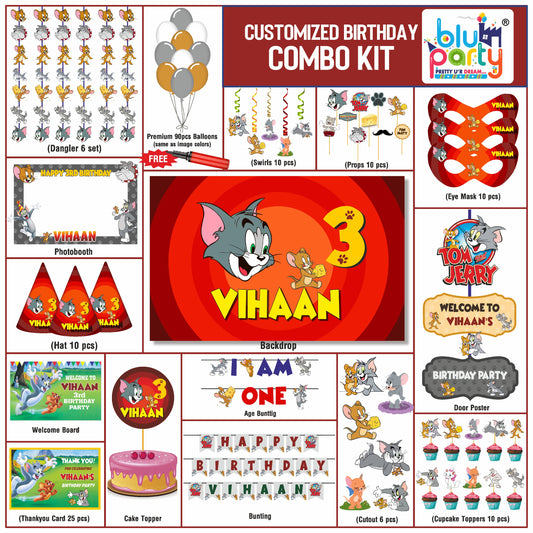 Tom & Jerry Birthday Theme Personalized Elite Combo Kit | Kids Party Decoration