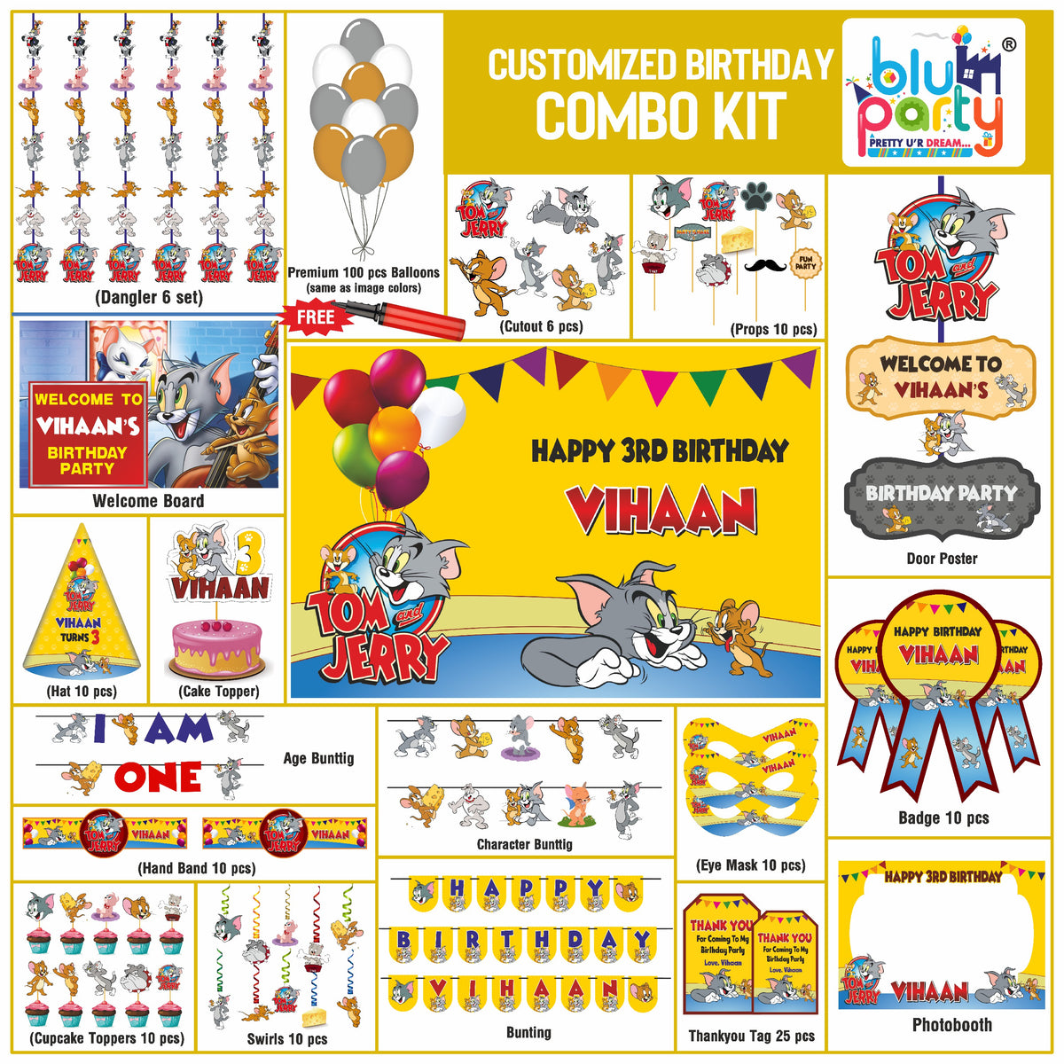 Tom & Jerry Birthday Theme Personalized Prime Combo Kit | Kids Party Decoration