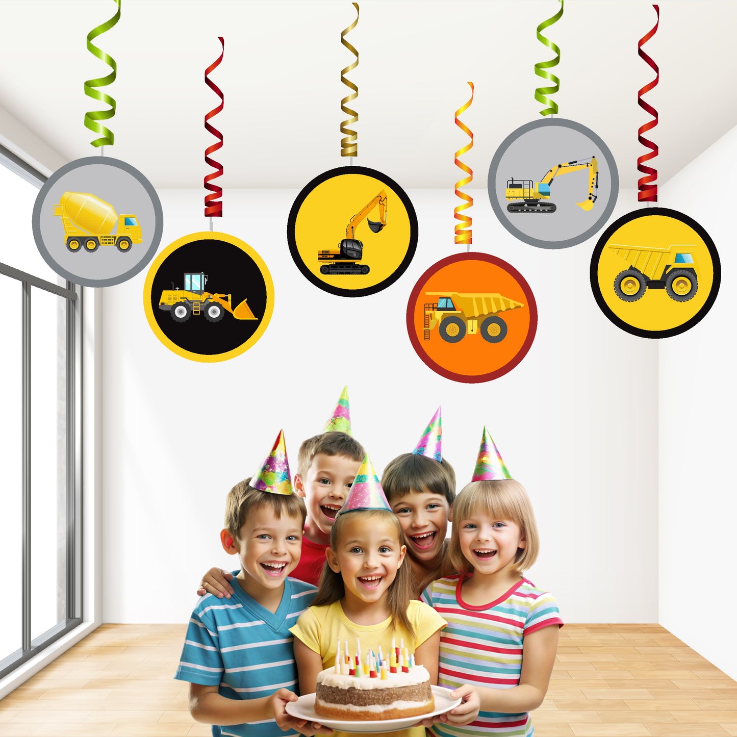 Construction Theme Round Swirls