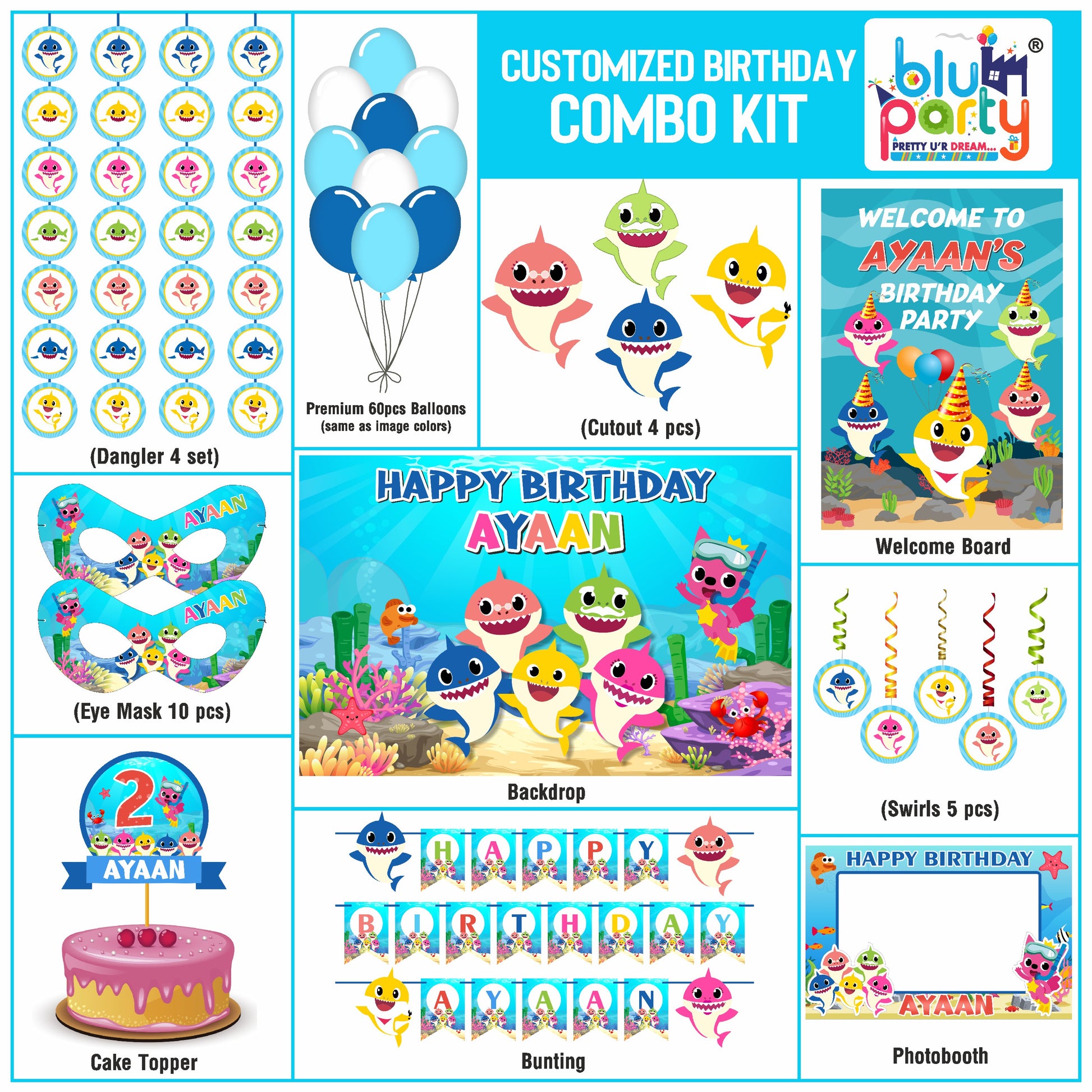 Baby Shark birthday theme personalized Compact combo kit for kids