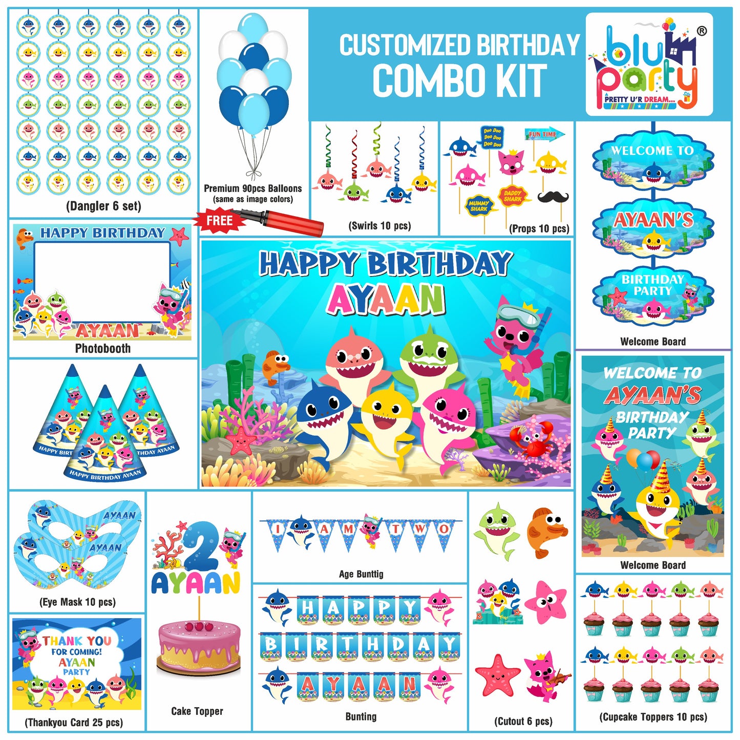 Baby Shark birthday theme personalized Elite combo kit for kids