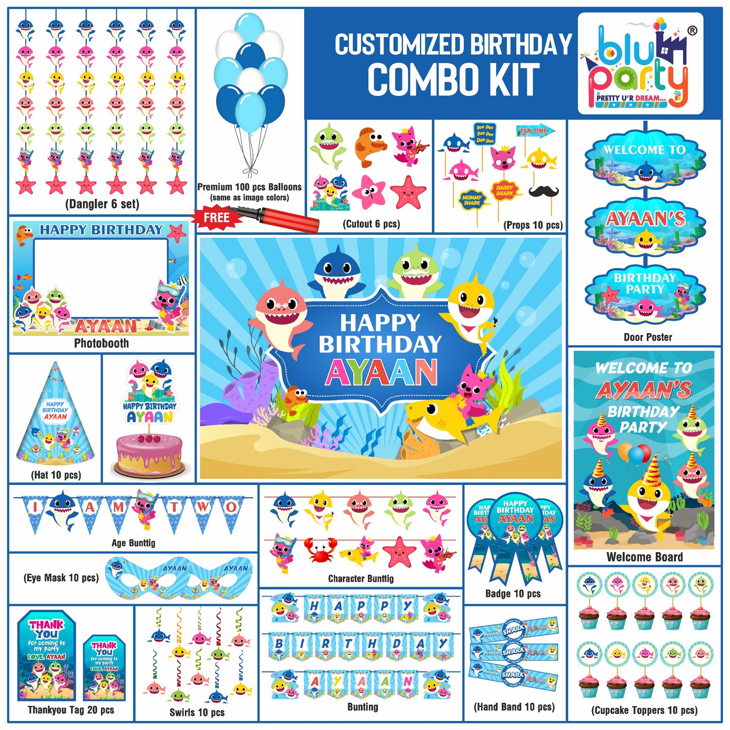 Baby Shark birthday theme personalized Prime combo kit for kids