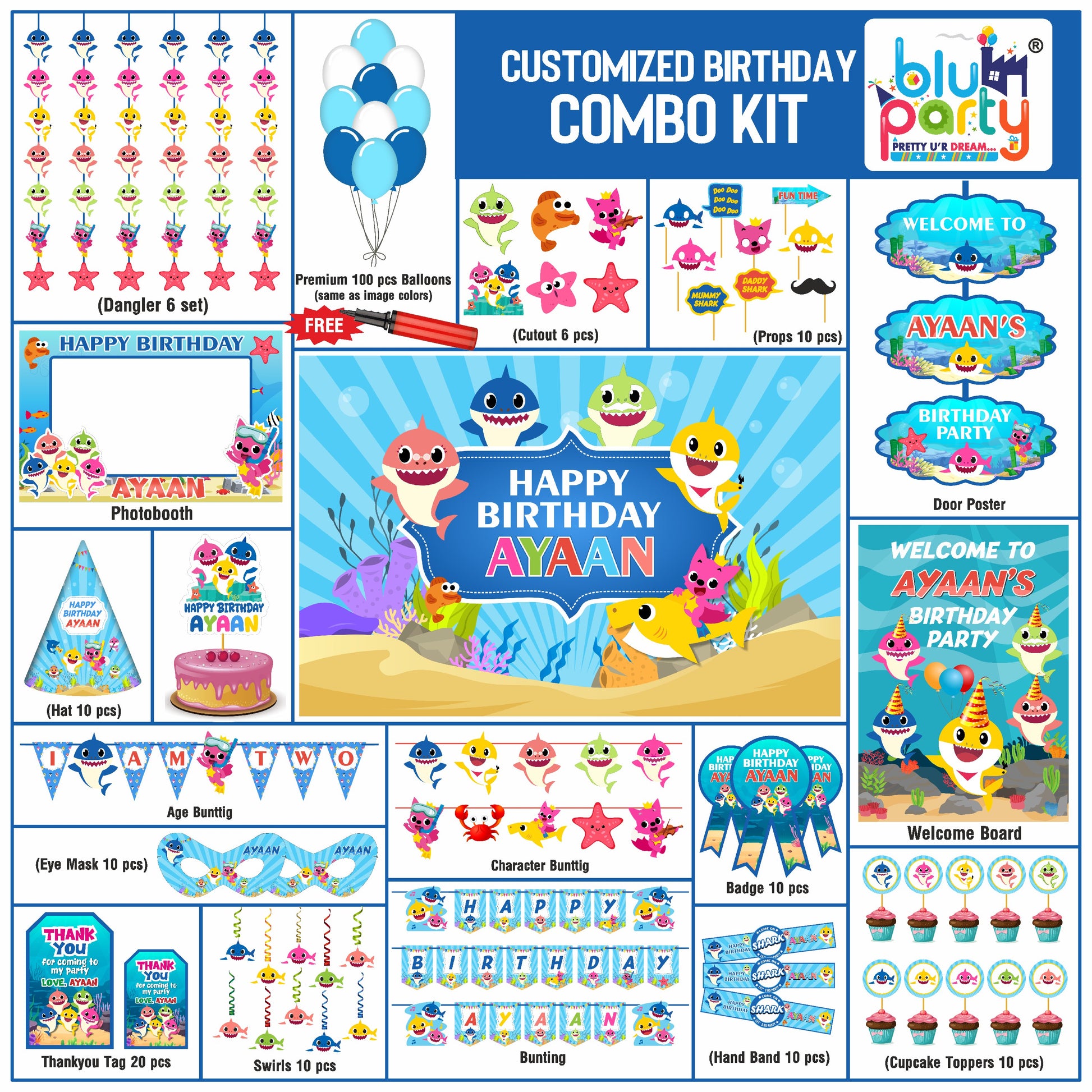 Baby Shark birthday theme personalized Prime combo kit for kids