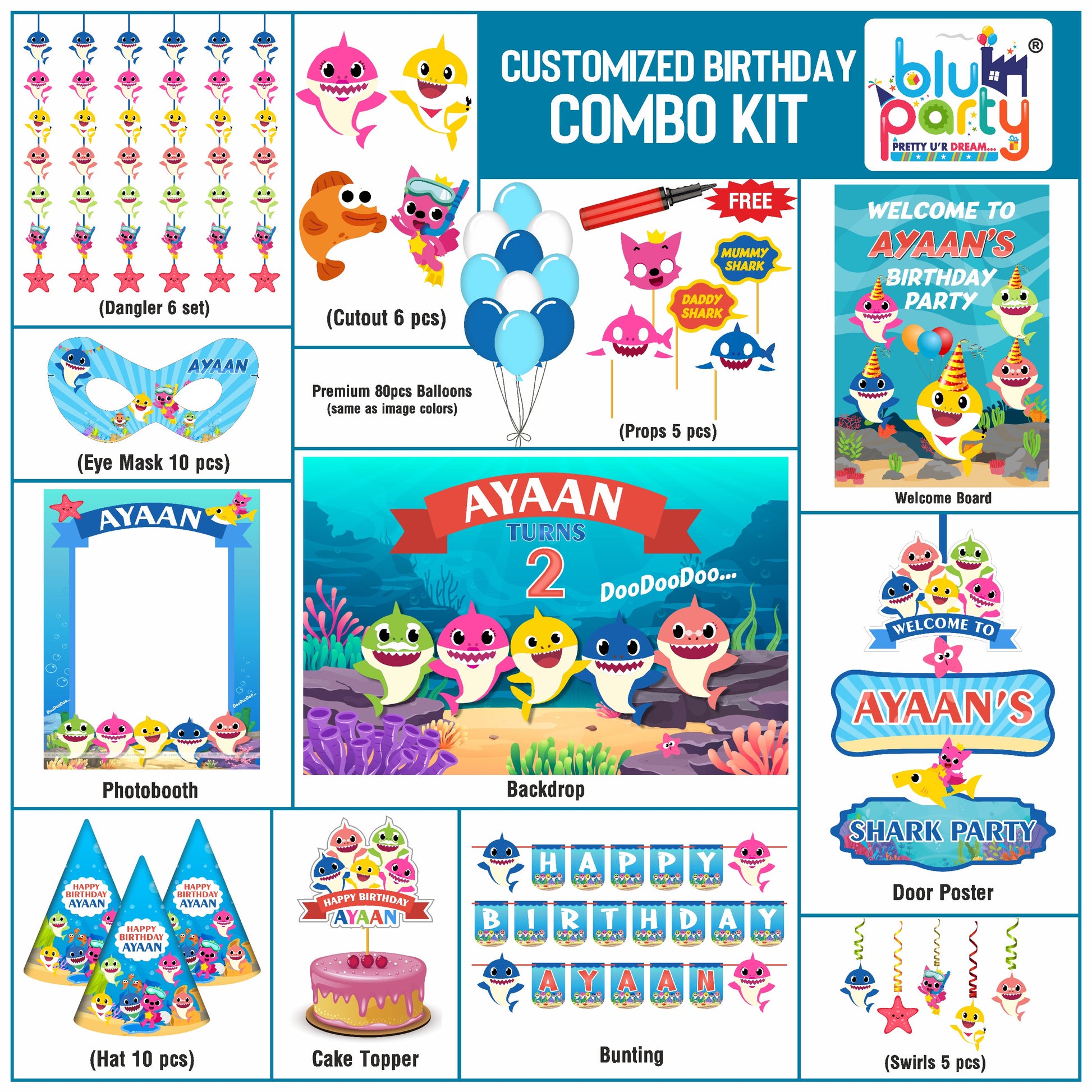 Baby Shark birthday theme personalized smart combo kits for kids party decoration
