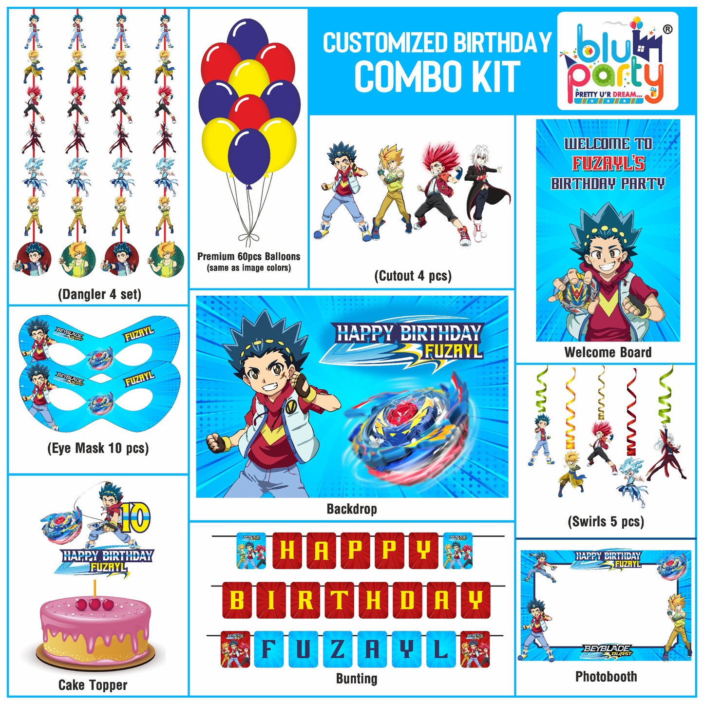 Beyblade birthday theme personalized Campacy combo kit for kids