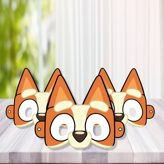 Kids wearing orange Bingo character face eye mask at birthday party – return gift India pack of 5 10