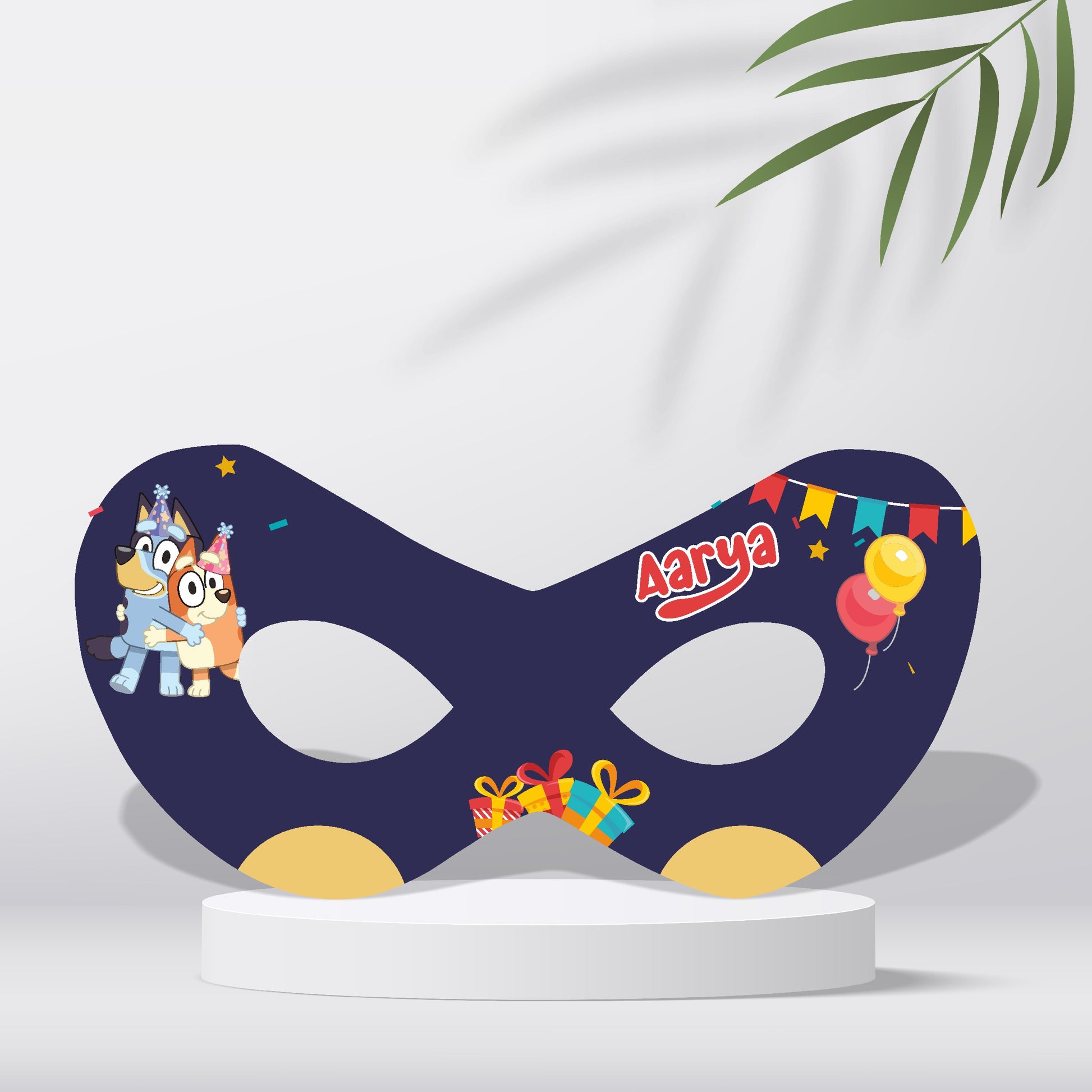 Bingo personalized birthday eye mask with child's custom name – orange Bingo face India BluParty
