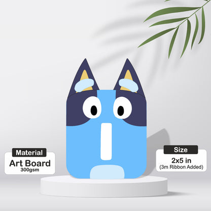 Close-up of Bluey and Bingo character artwork on a birthday age number bunting flag, vivid 300GSM artboard print for Bluey milestone party decoration – BluParty India