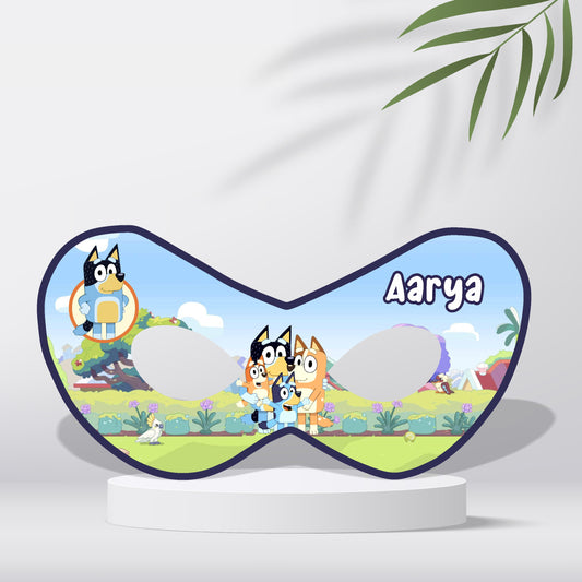 Bluey and Bingo personalized birthday eye mask with child's custom name printed – party favor India BluParty
