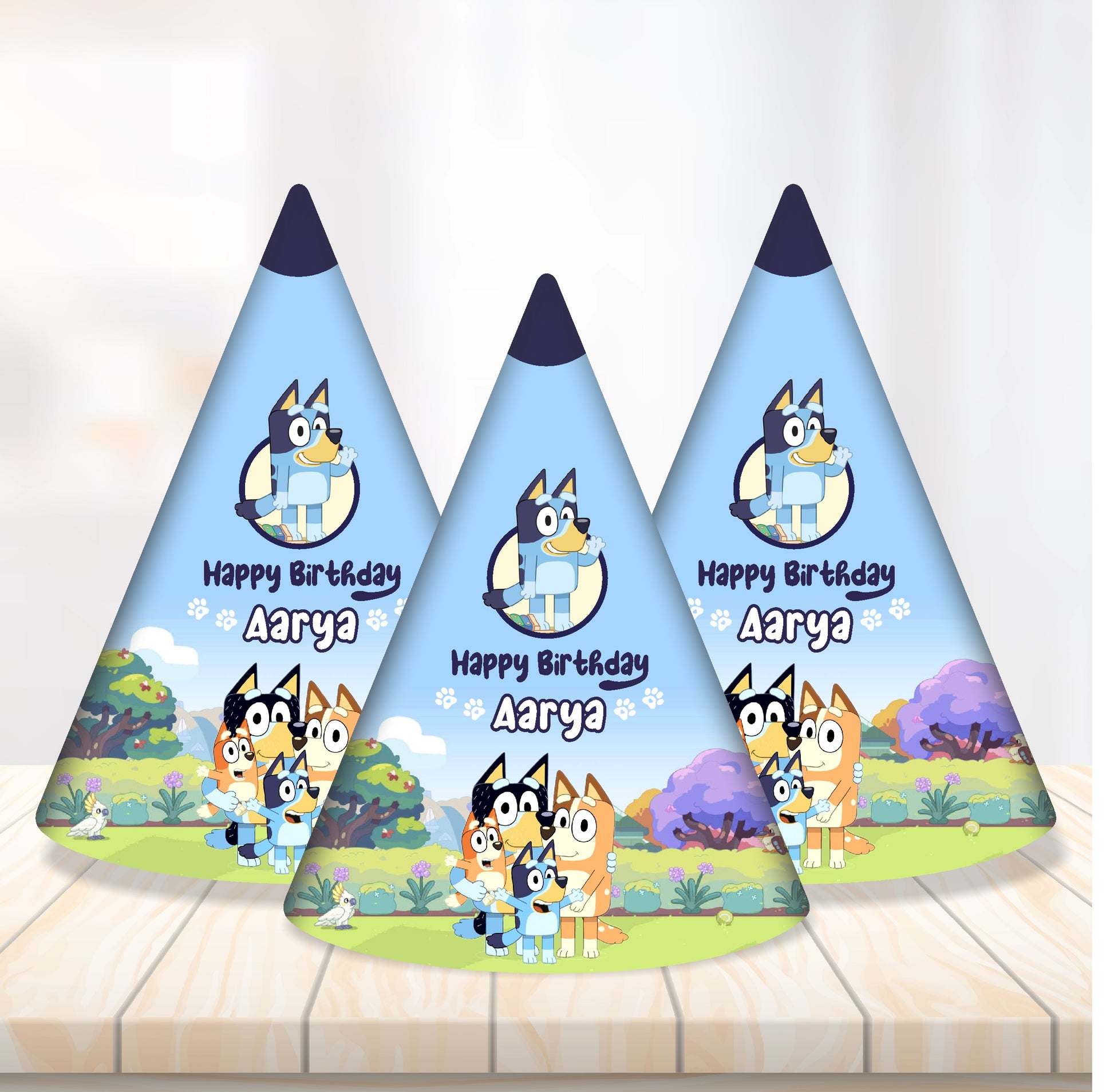Bluey birthday party hat – Bluey and Bingo cone cap for kids birthday India BluParty
