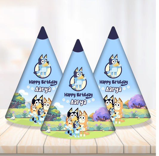 Bluey birthday party hat – Bluey and Bingo cone cap for kids birthday India BluParty
