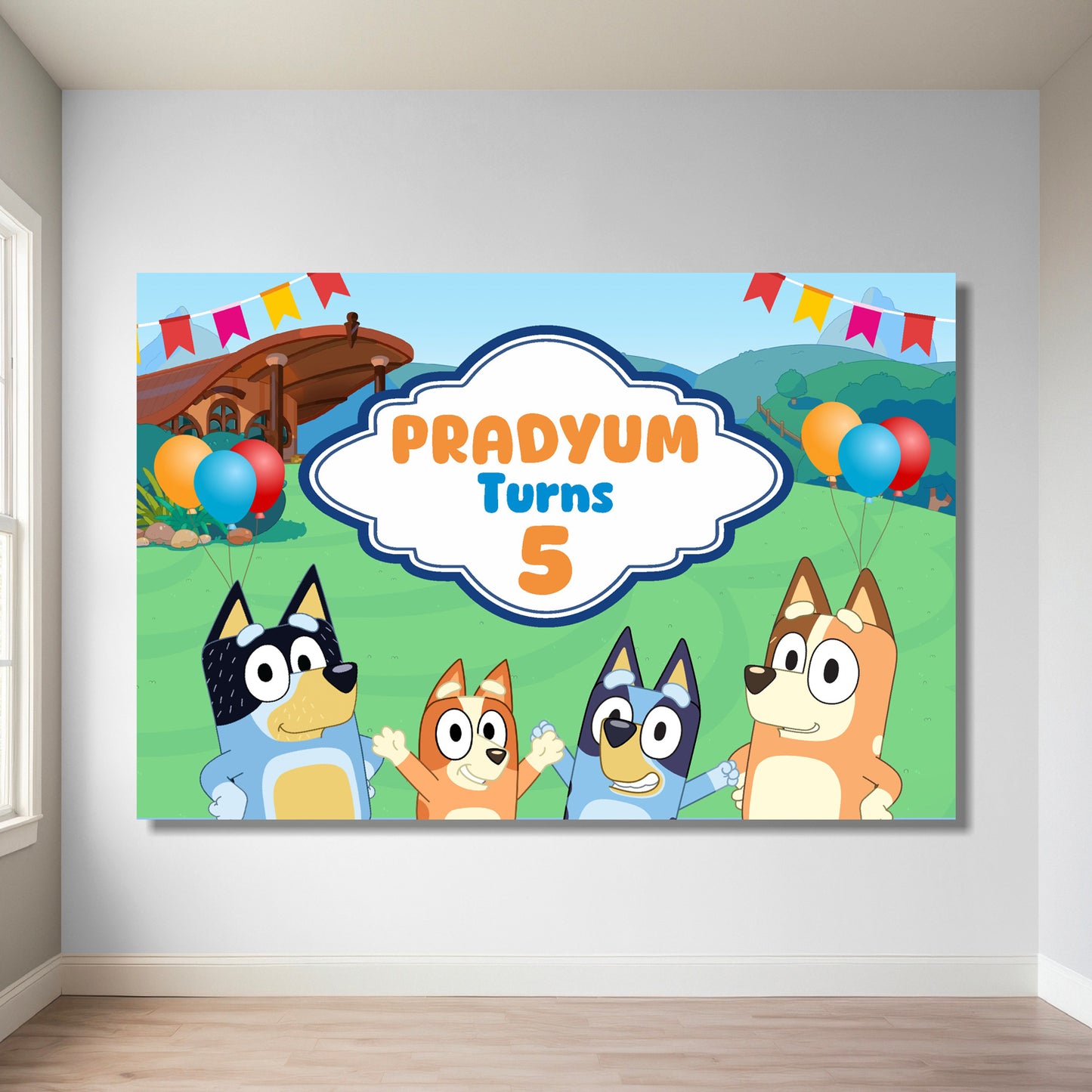 Bluey classic birthday backdrop with original Bluey and Bingo characters – Blu Party India