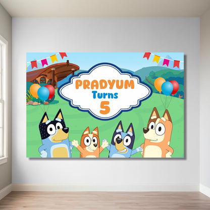 Bluey classic birthday backdrop with original Bluey and Bingo characters – Blu Party India
