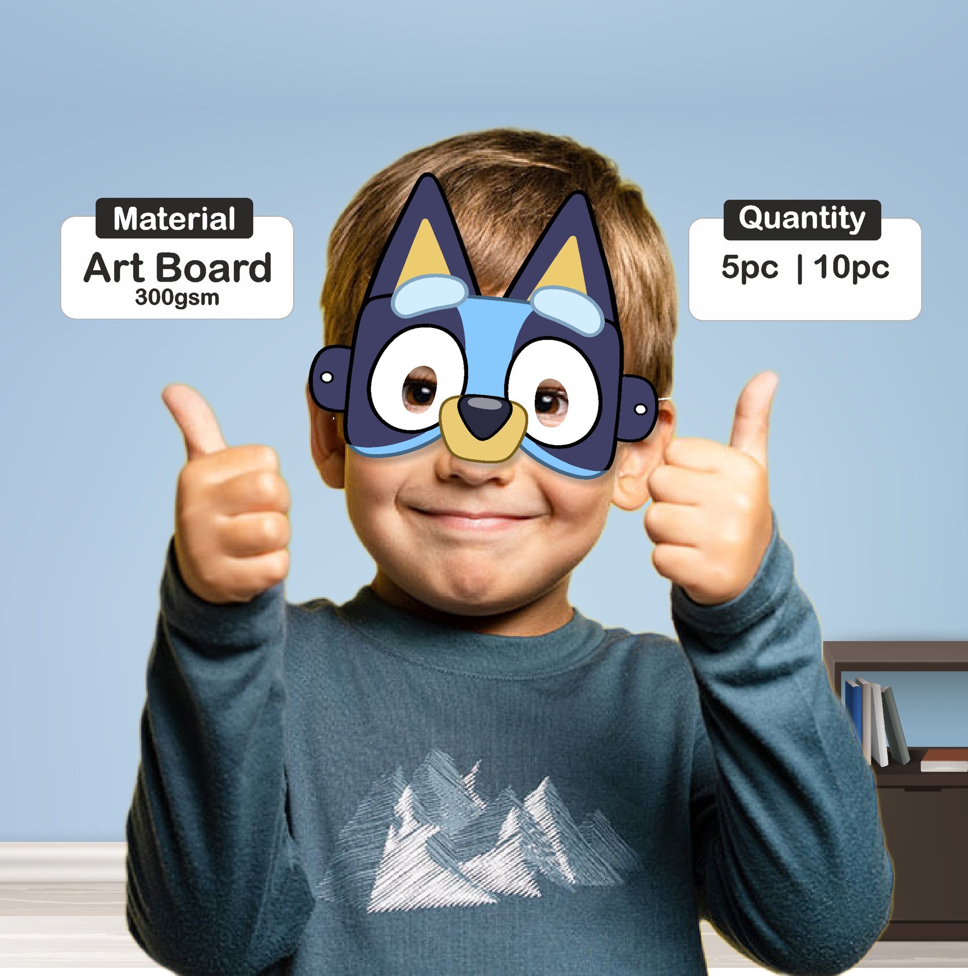 Bluey birthday eye mask 300GSM artboard available in pack of 5 and 10 – adjustable fit India

