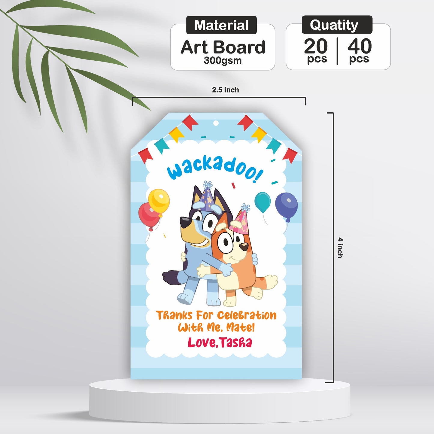 Bluey birthday thank you cards pack of 10 and 20 pieces printed on 300GSM artboard India
