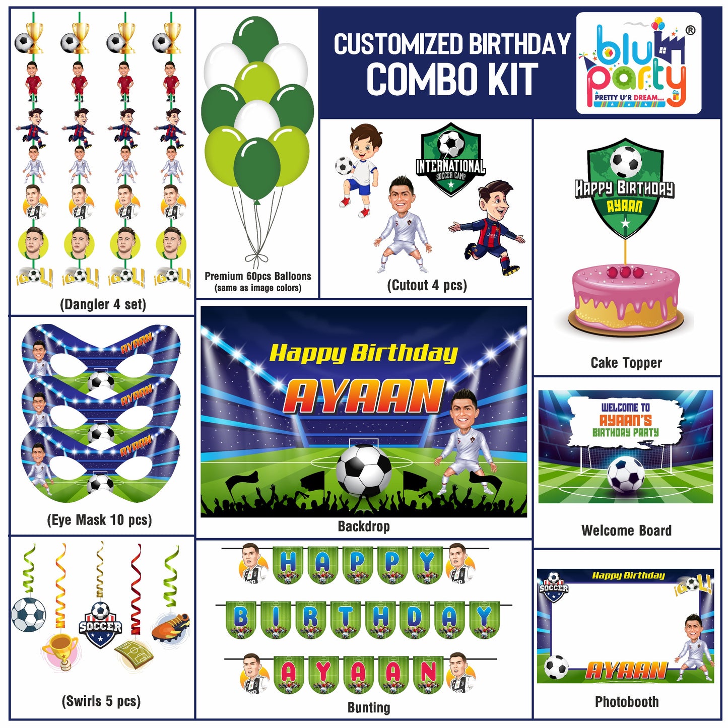 Football birthday theme personalized compact combo kit for kids party decoration