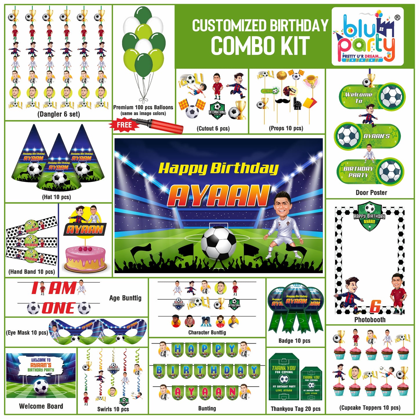 Football birthday theme personalized prime combo kit for kids party decoration