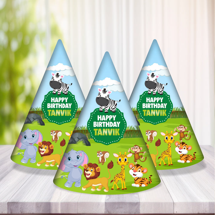 jungle theme party hats for kids birthday celebration