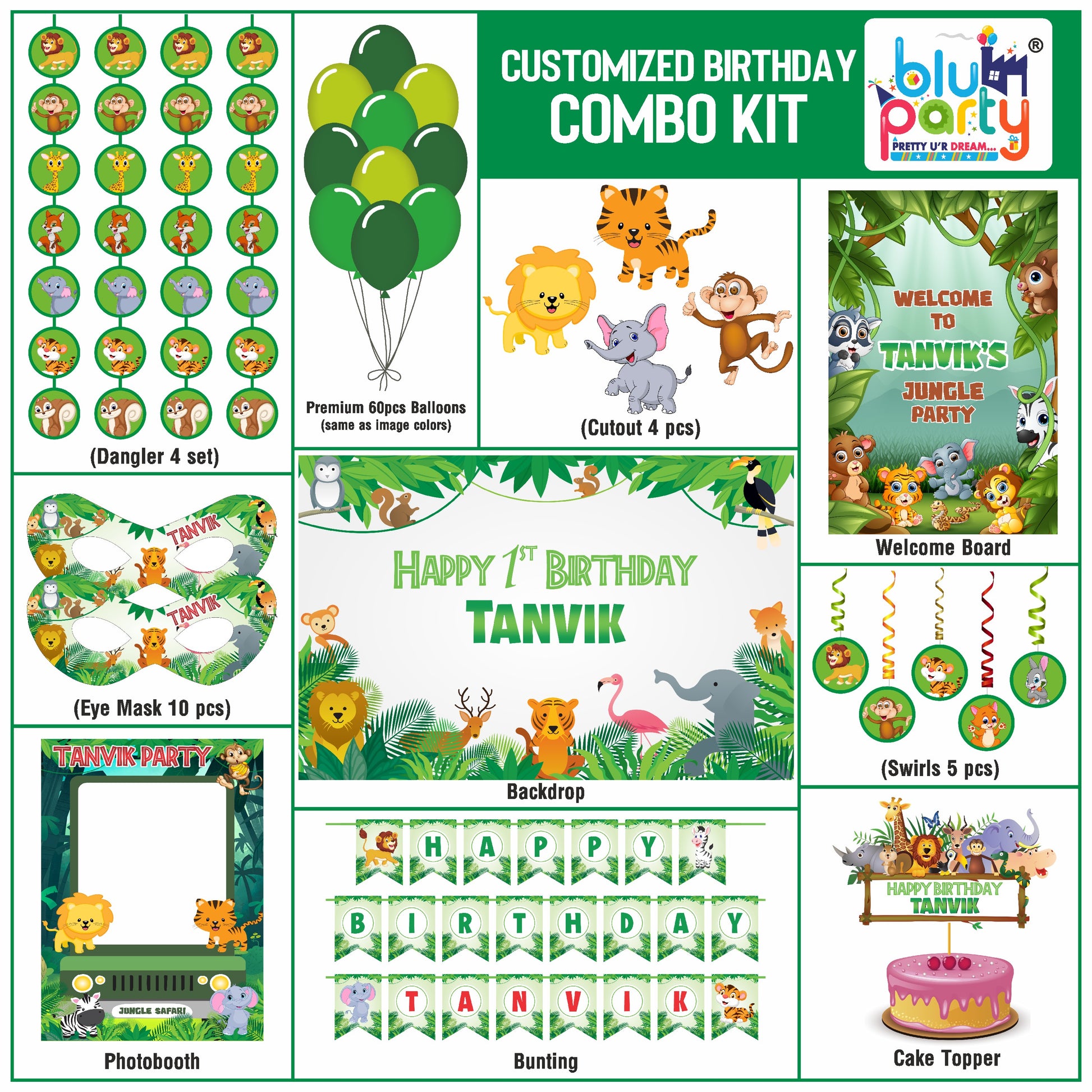 Jungle birthday theme personalized compact combo kit for kids party decoration