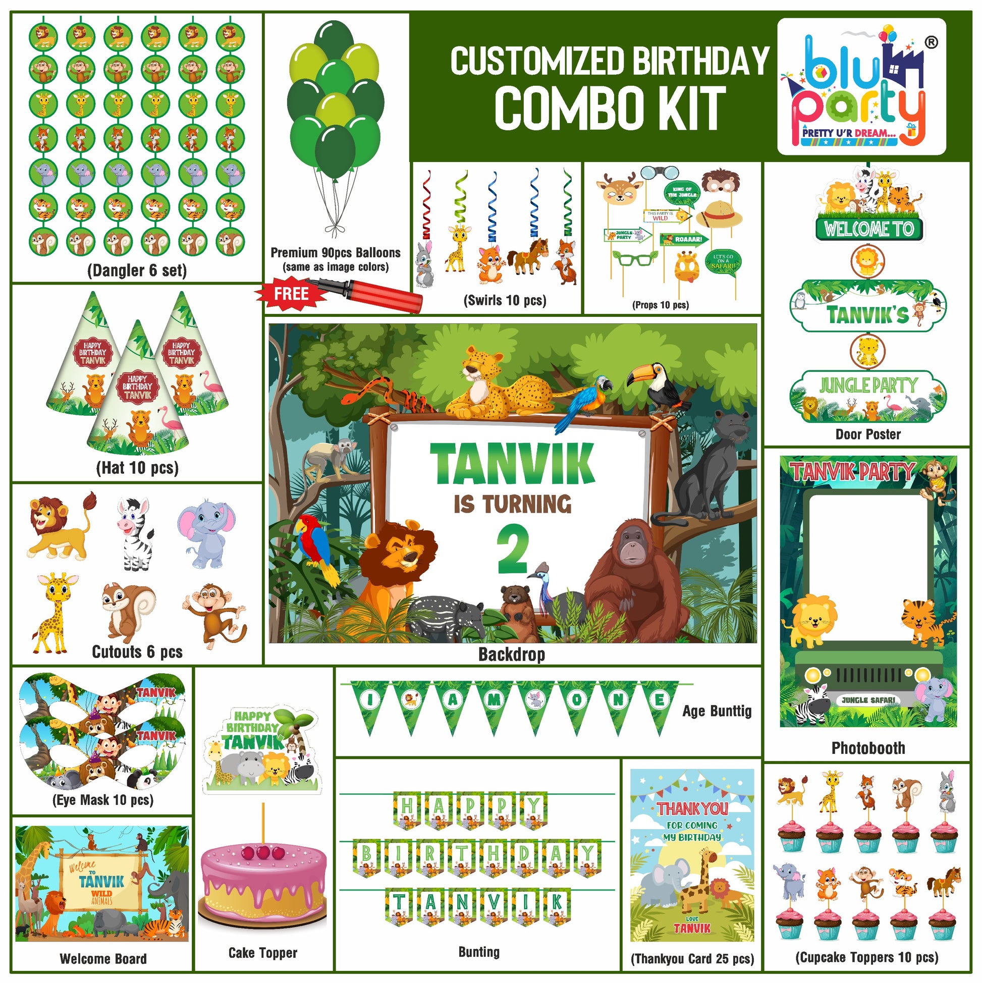 Jungle birthday theme personalized elite combo kit for kids party decoration