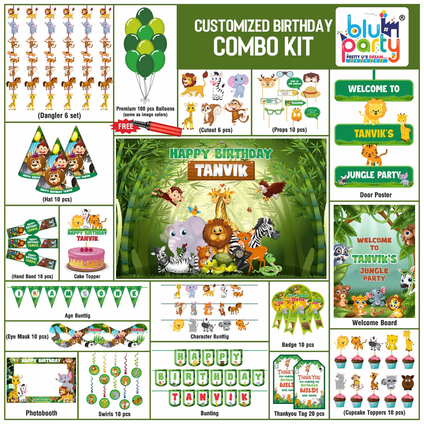 Jungle birthday theme personalized prime combo kit for kids party decoration