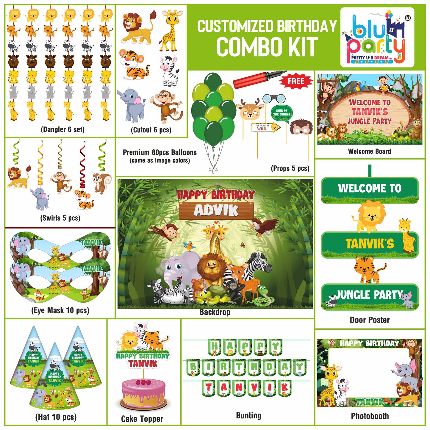 Jungle birthday theme personalized smart combo kit for kids party decoration