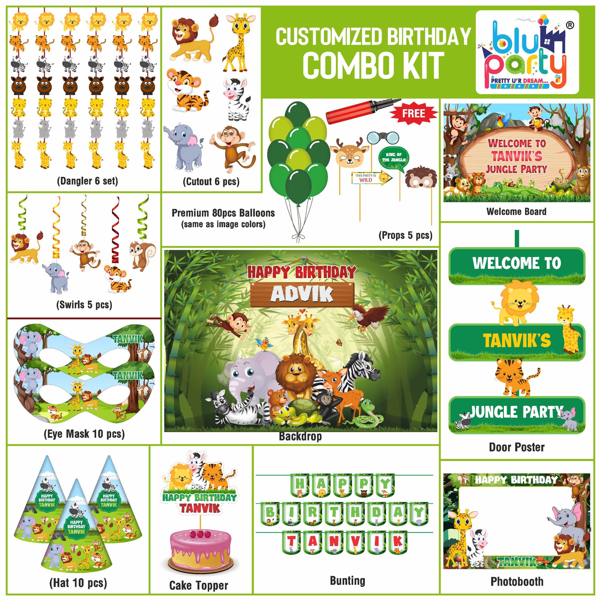 Jungle birthday theme personalized smart combo kit for kids party decoration