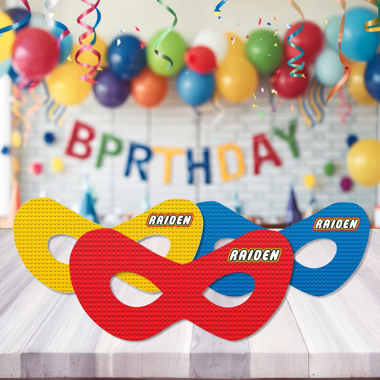 Kids Using Lego Customized Eye Mask at Birthday Party Photo Booth India
Alt Text: Kids using Lego theme customized name printed eye mask as photo booth prop at birthday party India pack of 5 and 10
