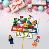 Lego theme personalized cake topper with child name and birthday age printed on Lego brick design 300GSM artboard for kids birthday cake India

