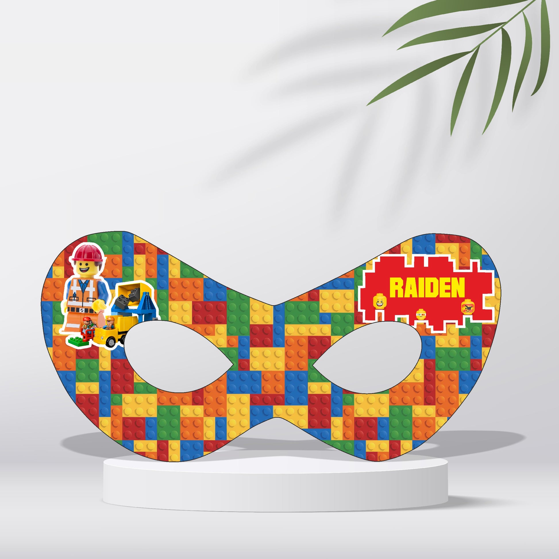 Lego Theme Personalized Eye Mask for Kids Birthday Party
Alt Text: Lego theme personalized eye mask for kids birthday party with child name printed on 300GSM artboard
