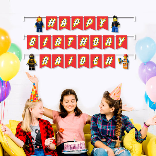 Lego Theme Personalized Happy Birthday Bunting with Child Name India
Alt Text: Lego theme personalized happy birthday bunting with child name printed on Lego brick shaped flags in red yellow blue green 300GSM artboard India