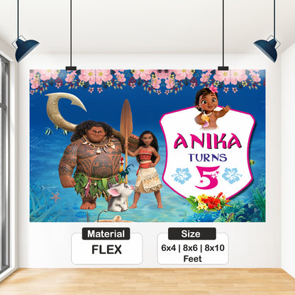 Moana birthday backdrop available in 6x4, 8x6, and 8x10 feet – flex print party banner
