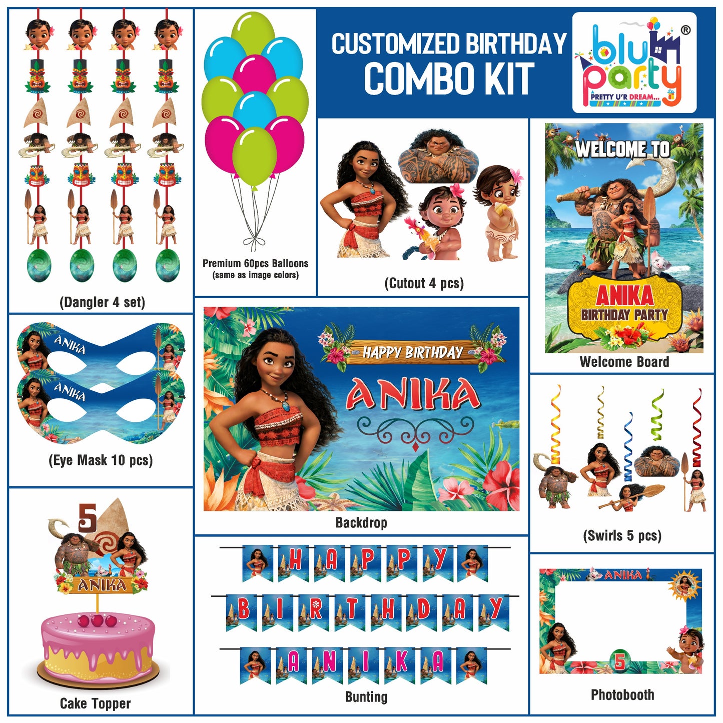 Personalized Moana birthday party decoration compact combo kit with kids party supplies