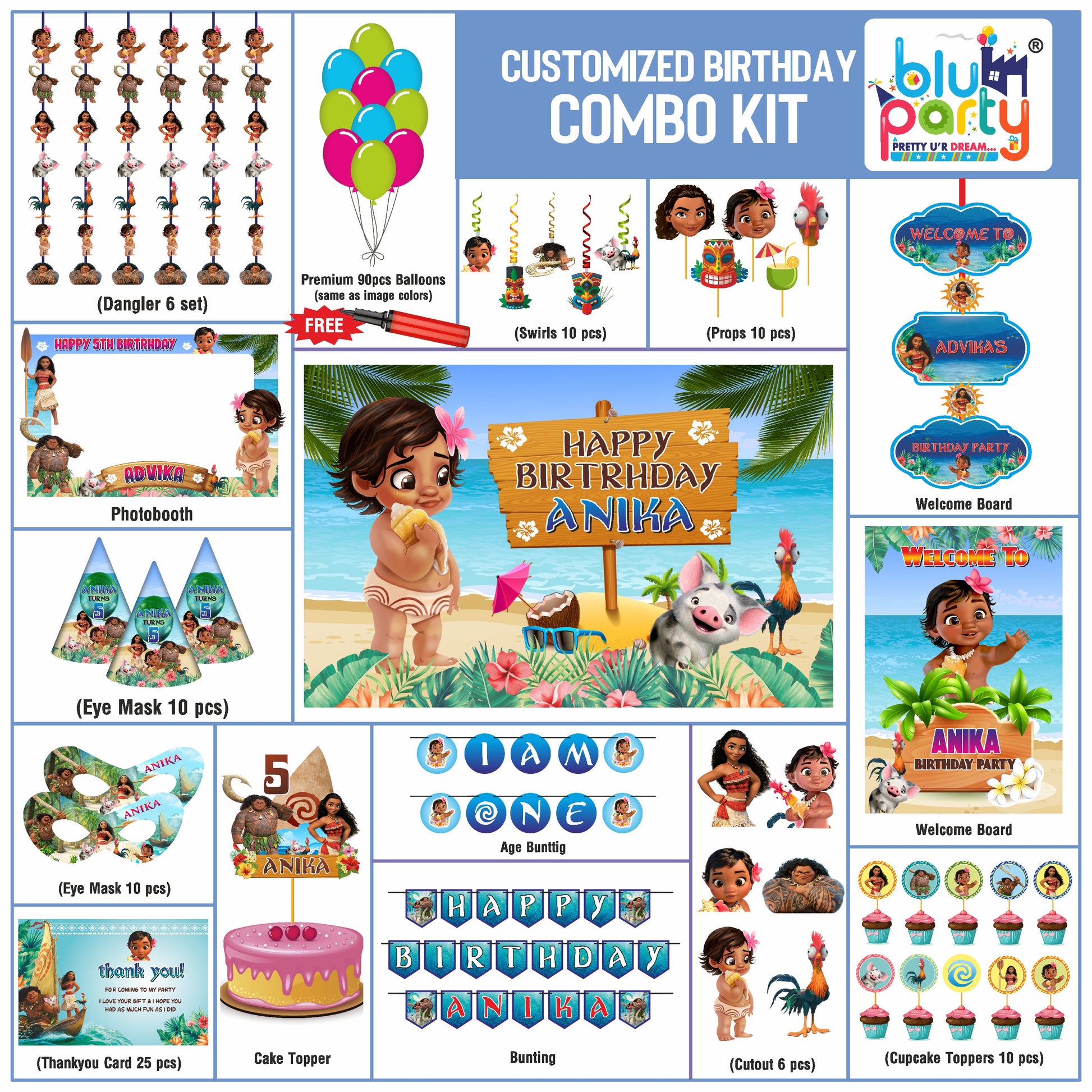 Moana personalized Elite Combo Kit for premium Moana birthday decorations
