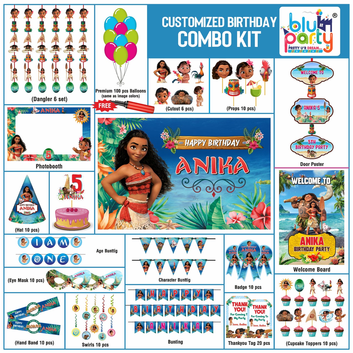 Moana Prime Combo Kit with complete Moana birthday decorations