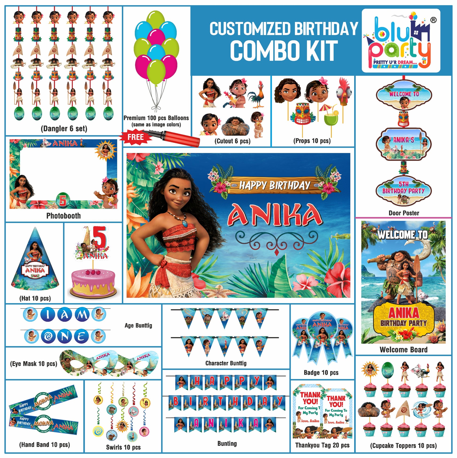 Moana Prime Combo Kit with complete Moana birthday decorations