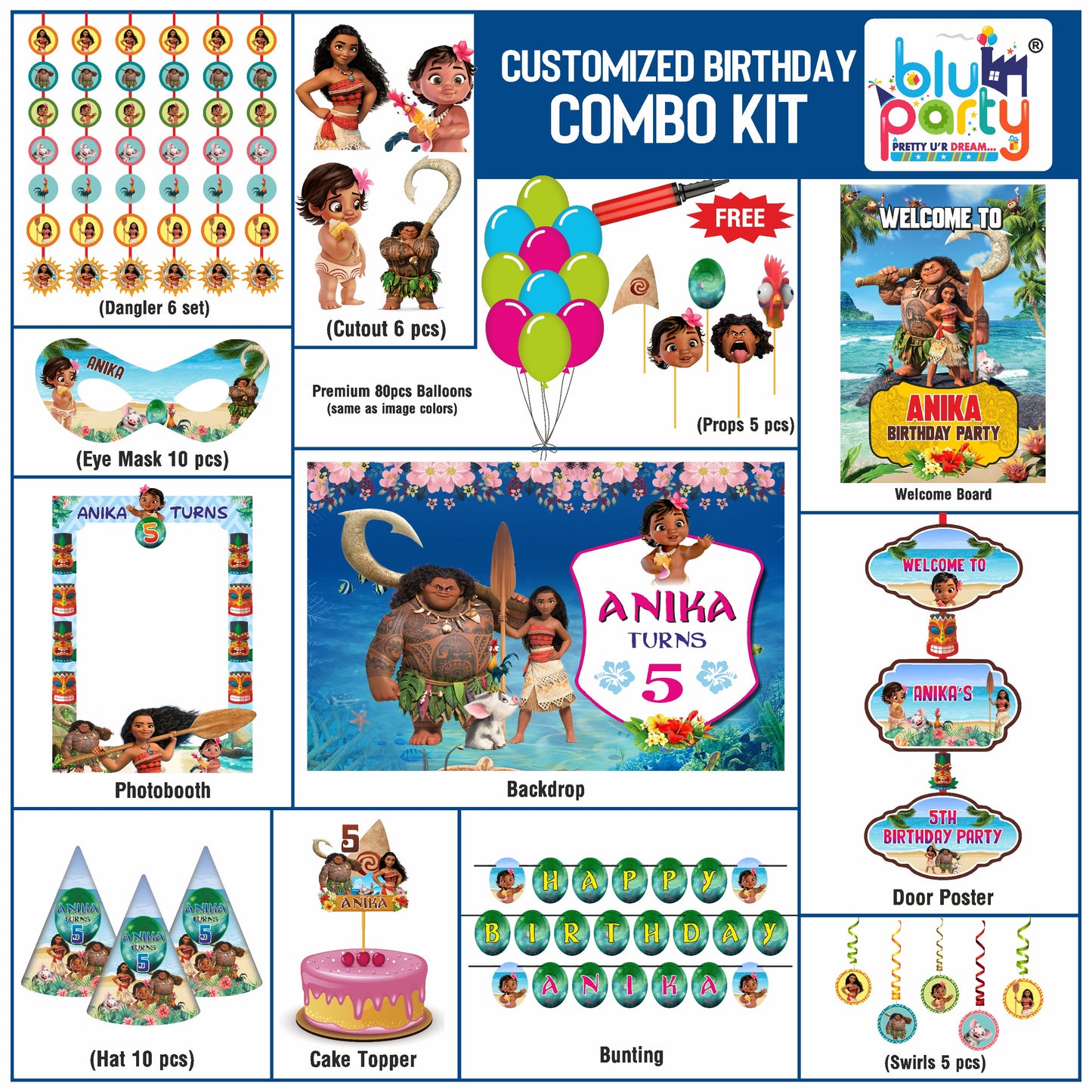 Moana Personalized Smart Combo Kit with Moana birthday party decorations