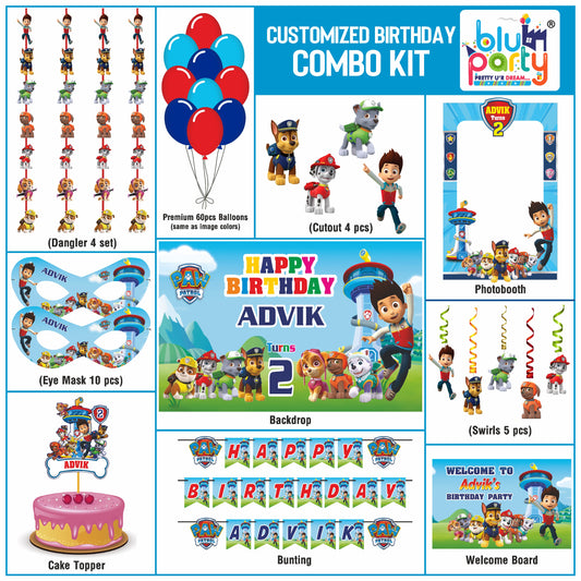 Paw Patrol birthday theme personalized compcat combo kit for kids party decoration