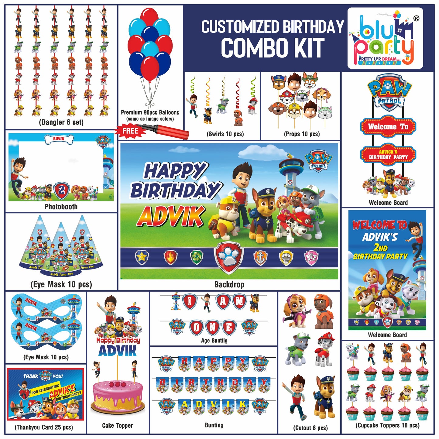 Paw Patrol birthday theme personalized prime combo kit for kids party decoration