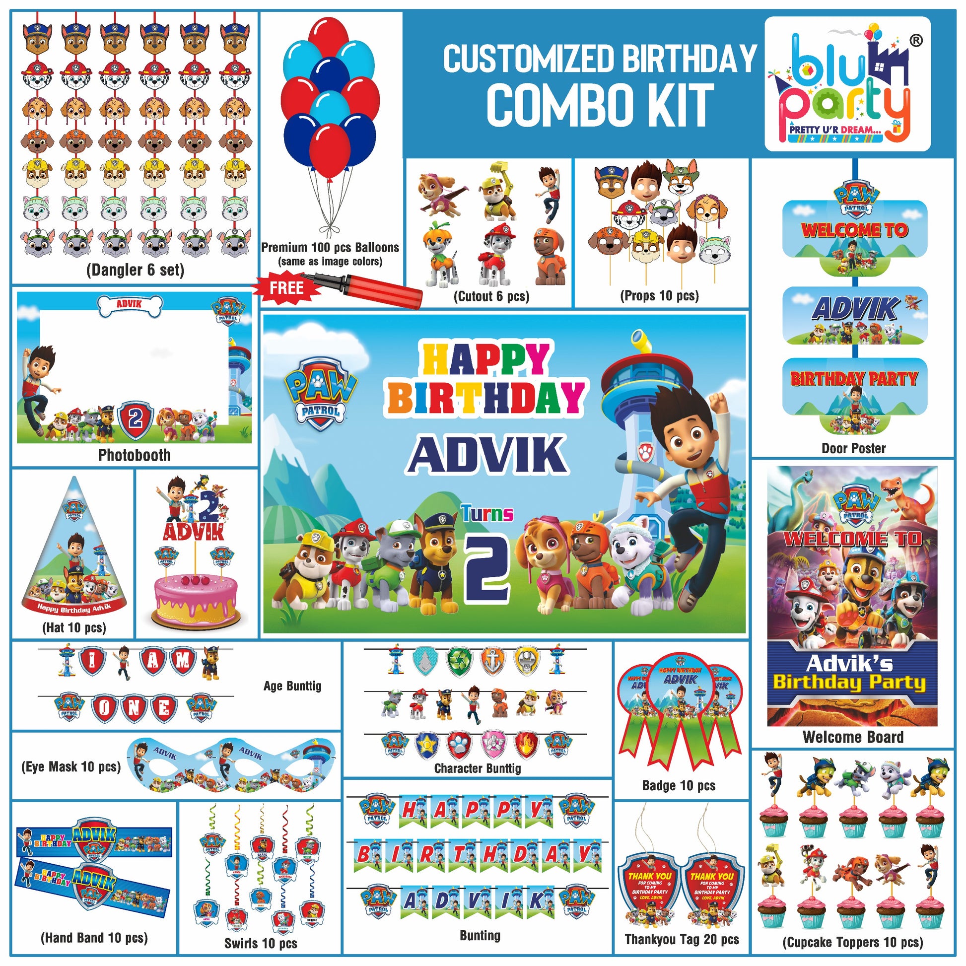 Paw Patrol birthday theme personalized prime combo kit for kids party decoration