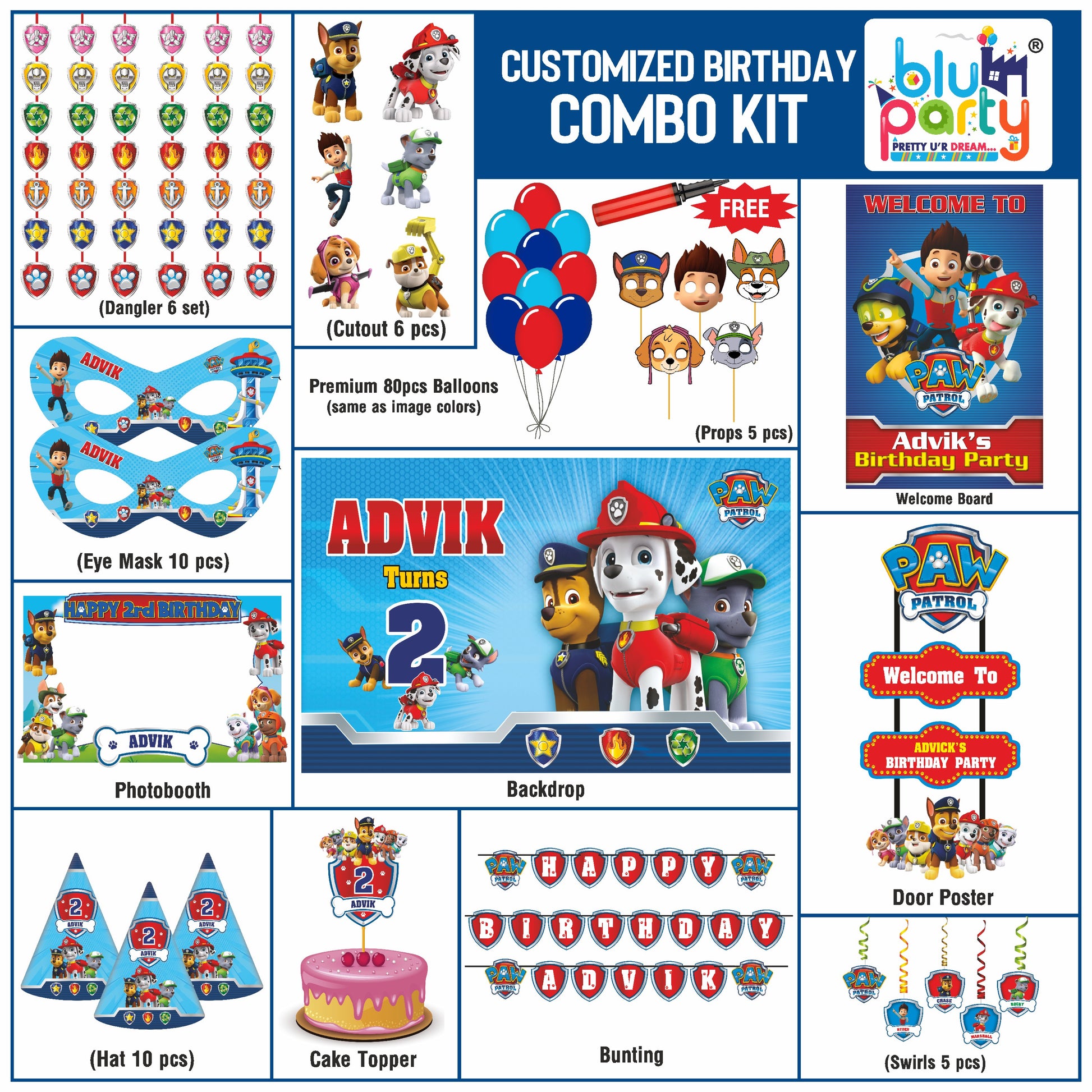 Paw Patrol birthday theme personalized smart combo kit for kids party decoration