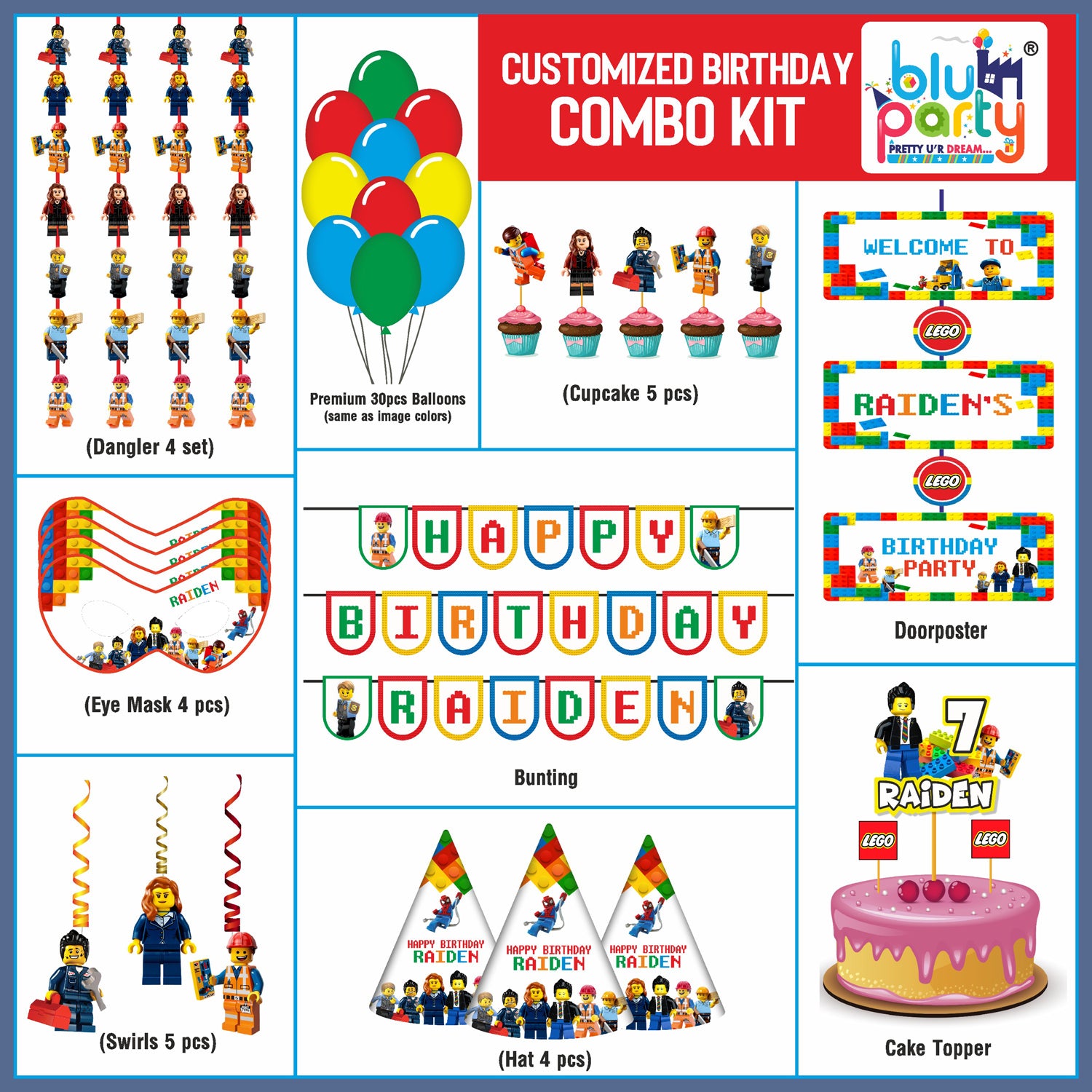 Personalised birthday party basic combo kit with all decoration essentials for any theme India by BluParty